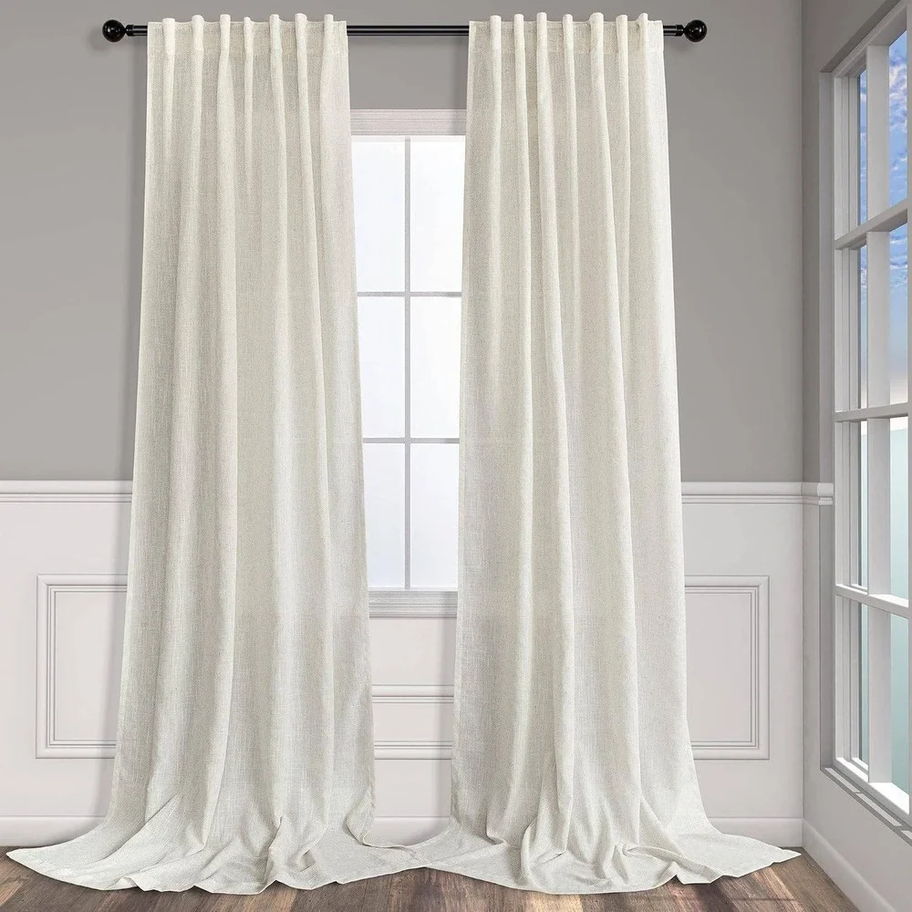 4 Curtain Pannels with 8ft Flexible Curtain Track Set Bendable Rod Neutral Cream